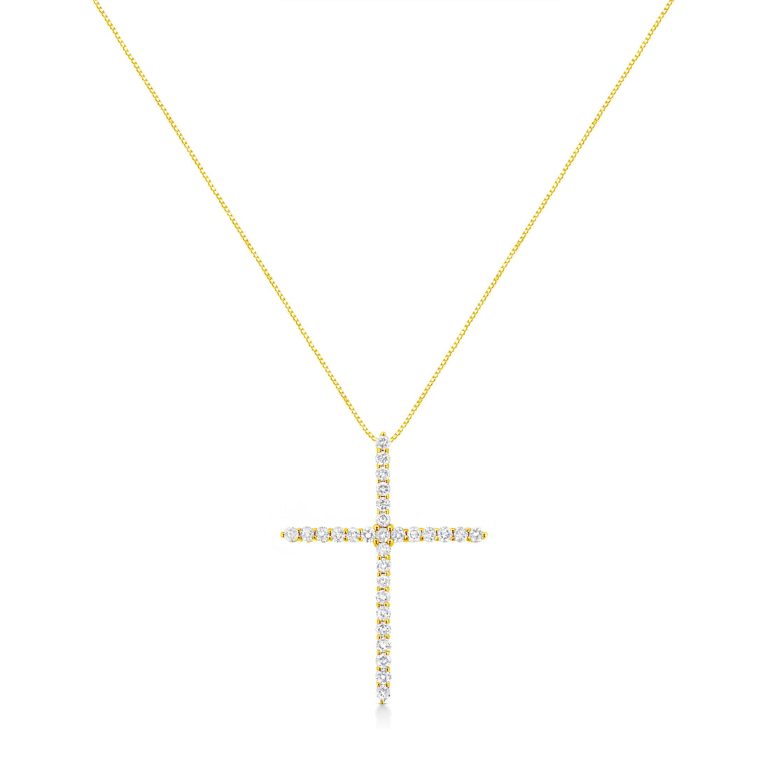 10K Yellow Gold Plated .925 Sterling Silver 3.0 Cttw Prong-Set Round Brilliant Cut Diamond Cross 18" Pendant Necklace (J-K Color, I1-I2 Clarity) by Bids.com