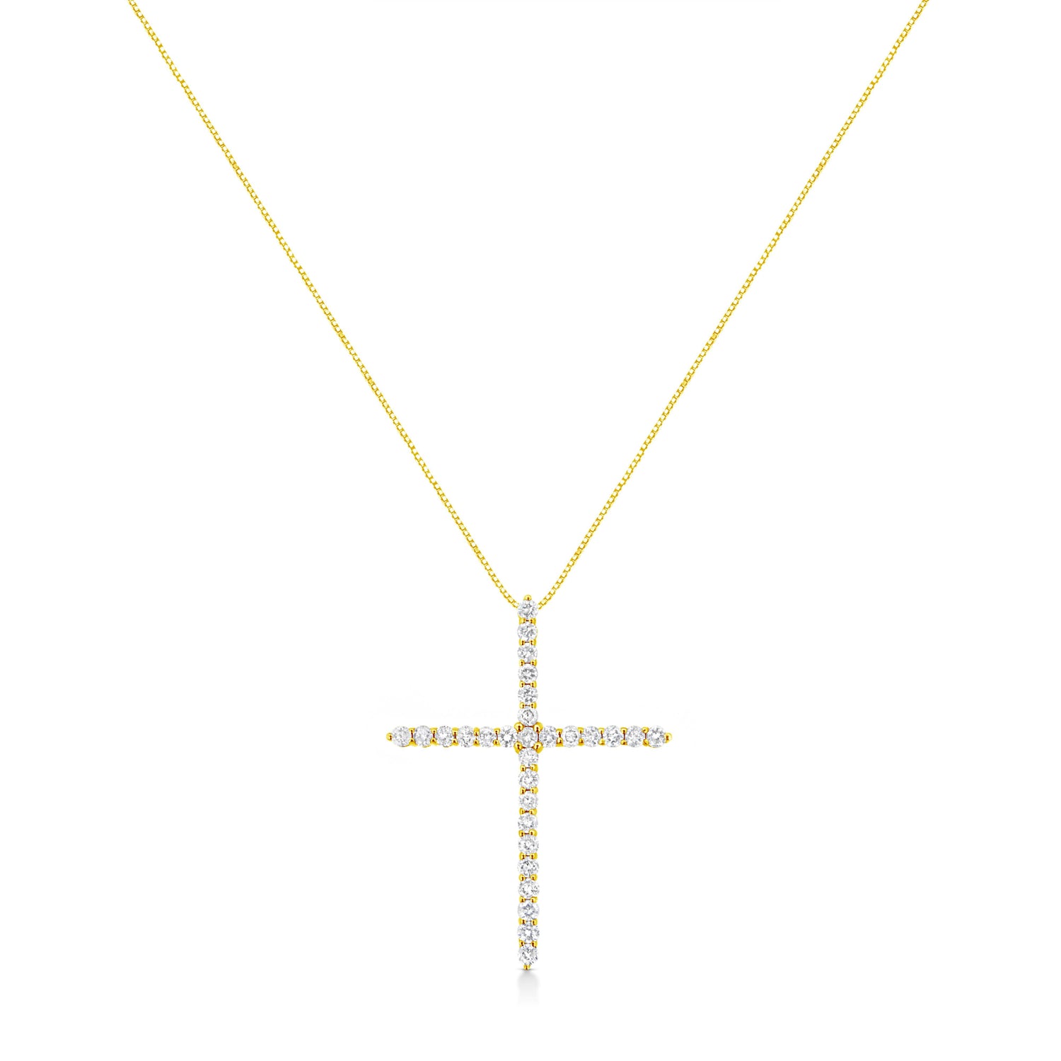 10K Yellow Gold 3.00 cttw Round-Cut Diamond Cross 18" Pendant Necklace (J-K Color, I1-I2 Clarity) by Bids.com