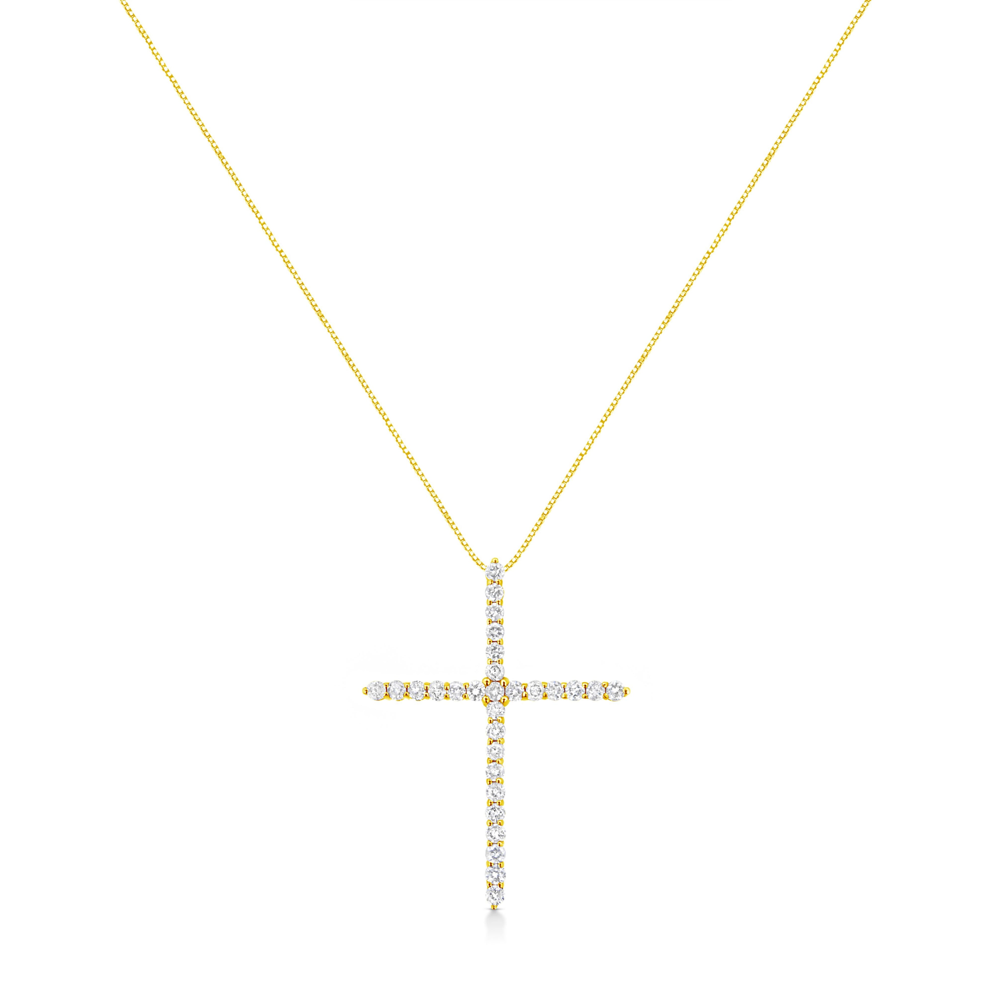 10K Yellow Gold 3.00 cttw Round-Cut Diamond Cross 18" Pendant Necklace (J-K Color, I1-I2 Clarity) by Bids.com