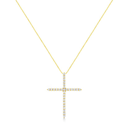 10K Yellow Gold 3.00 cttw Round-Cut Diamond Cross 18" Pendant Necklace (J-K Color, I1-I2 Clarity) by Bids.com