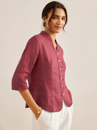 100% Linen Hand Button Fitted Jacket AMELIA by LINTICO