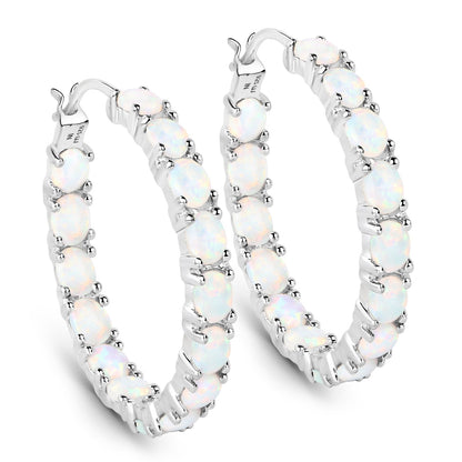 2.05 Carat Genuine Created Opal .925 Sterling Silver Earrings  DestGlow