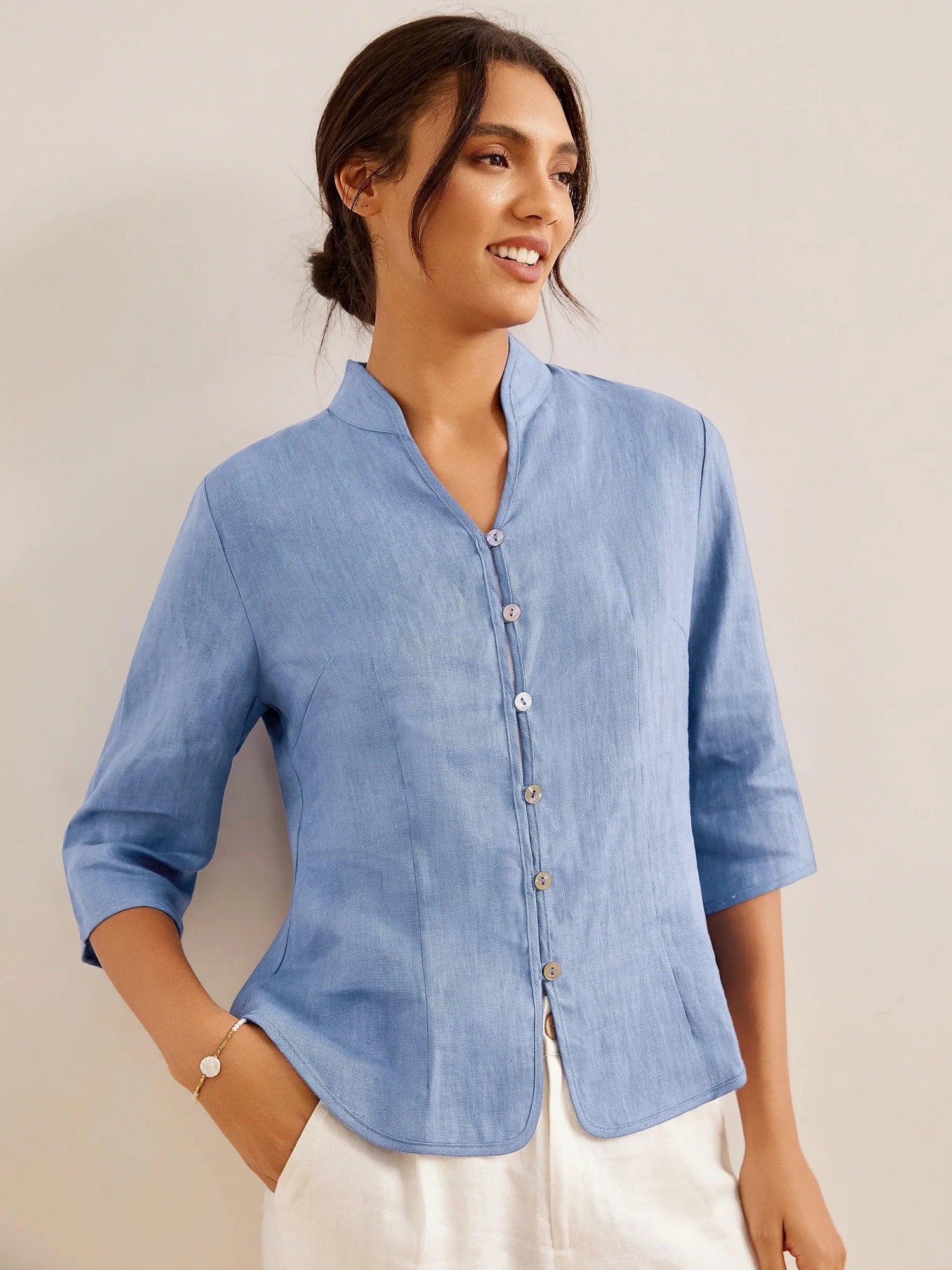 100% Linen Hand Button Fitted Jacket AMELIA by LINTICO