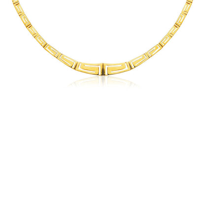 14K Yellow Gold Necklace with Graduated Greek Meander Motif Links by Bids.com
