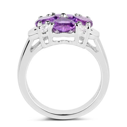 3.12 Carat Genuine Amethyst and White Topaz .925 Sterling Silver Ring  DestGlow