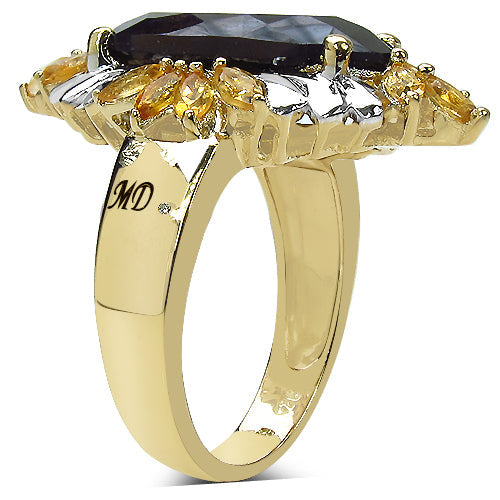 14K Yellow Gold Plated 7.07 Carat Genuine Smoky Quartz, Citrine &amp; White Diamond .925 Sterling Silver Ring by Bids.com