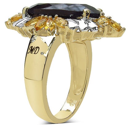 14K Yellow Gold Plated 7.07 Carat Genuine Smoky Quartz, Citrine &amp; White Diamond .925 Sterling Silver Ring by Bids.com