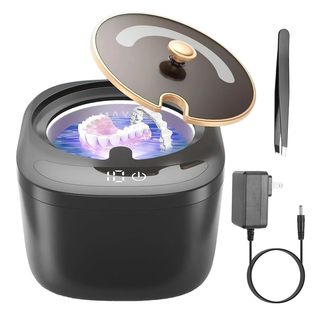 Ultrasonic Retainer Cleaner 45kHz Ultrasonic Cleaning Machine with 3 Modes 230ML Capacity UV Light for Denture Mouth Guard Aligner Dental Trays Braces 