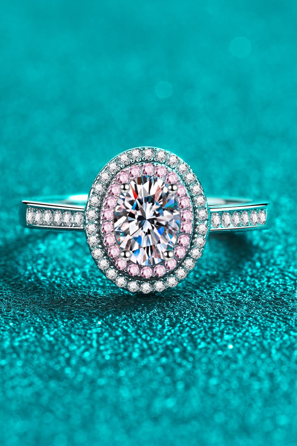 1 Carat Pink Oval-Cut Sparkala™ 925 Sterling Silver Halo Ring by Sparkala