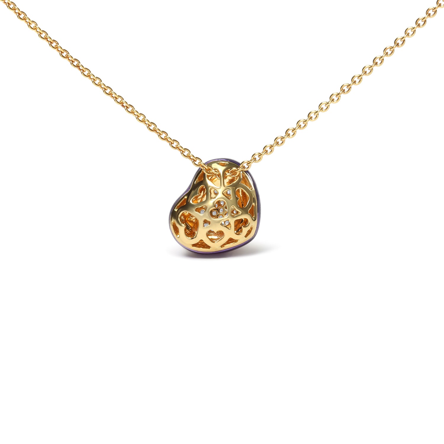 18K Yellow Gold Blue Enamel 1/10 Cttw Round Pave Diamonds Heart Shape 18" Pendant Necklace (G-H Color, SI1-SI2 Clarity) - Adjustable up to 16" - 18" by Bids.com