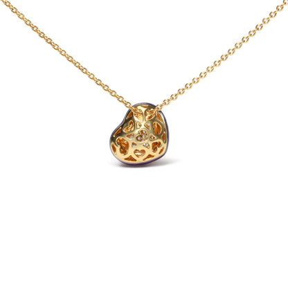 18K Yellow Gold Blue Enamel 1/10 Cttw Round Pave Diamonds Heart Shape 18" Pendant Necklace (G-H Color, SI1-SI2 Clarity) - Adjustable up to 16" - 18" by Bids.com