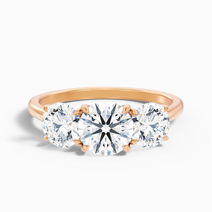 Iara 4.5 Carat Round Three Stone Lab Grown Engagement Ring in 14k Rose Gold