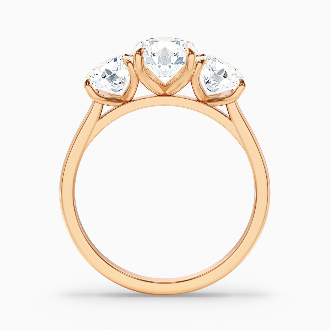 Iara 1.5 Carat Round Three Stone Lab Grown Engagement Ring in 18k Rose Gold  DestGlow