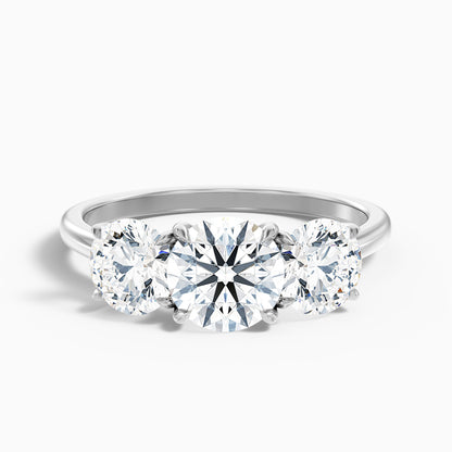 Iara 2.5 Carat Round Three Stone Lab Grown Engagement Ring in 18k White Gold