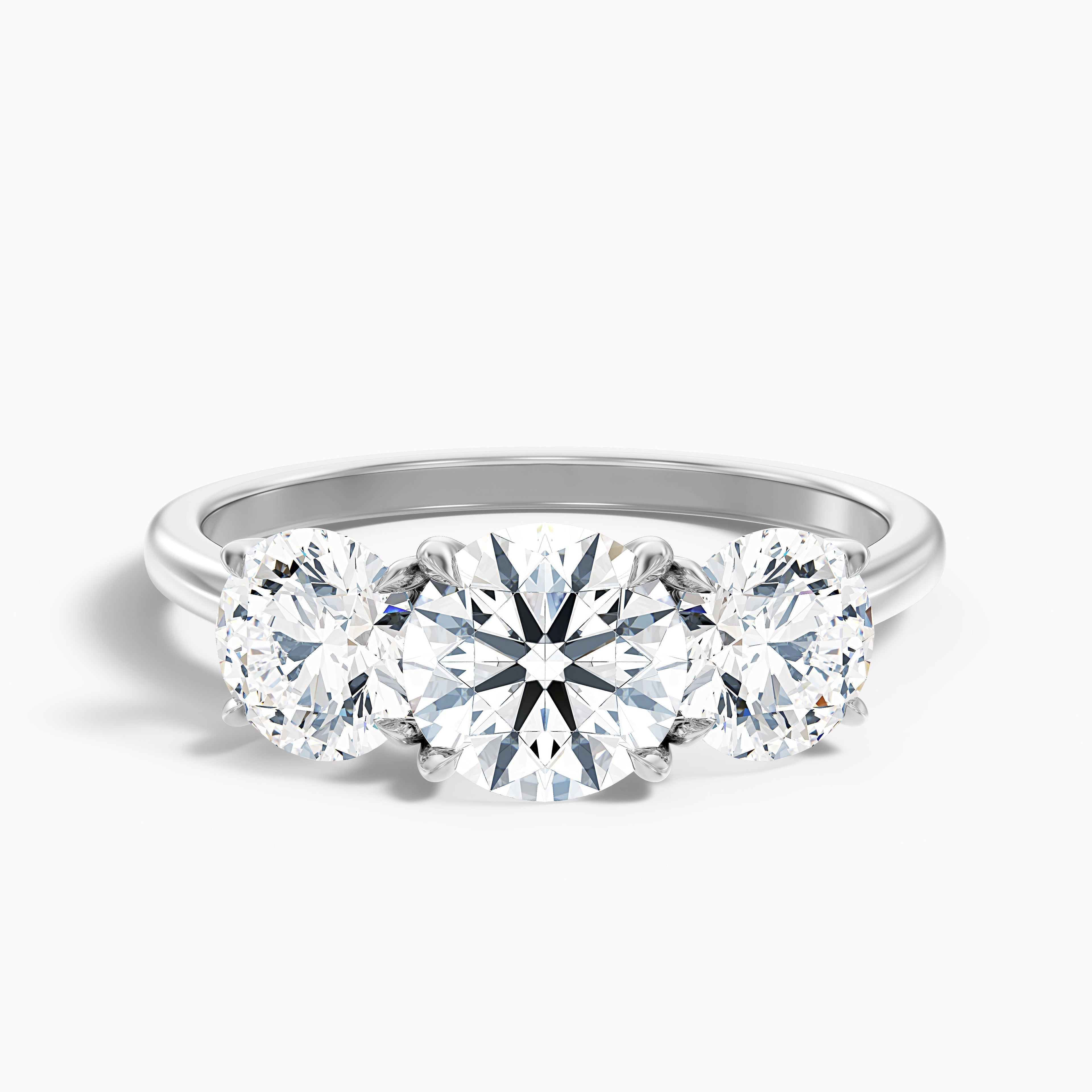 Iris 4.5 Carat Round Three Stone Moissanite Diamond Ring in 925 Sterling Silver