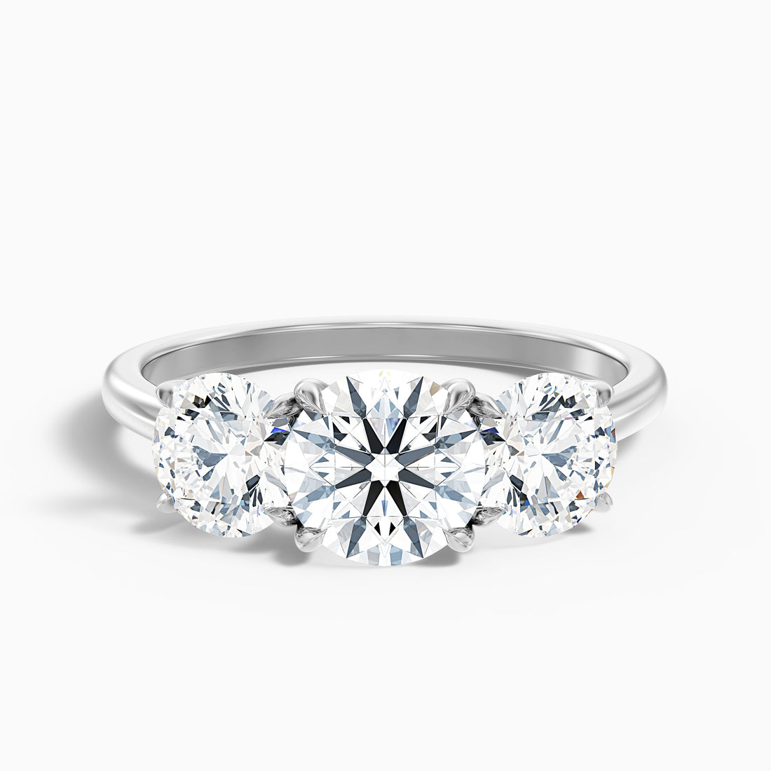 Iara 4.5 Carat Round Three Stone Lab Grown Engagement Ring in 18k White Gold  DestGlow