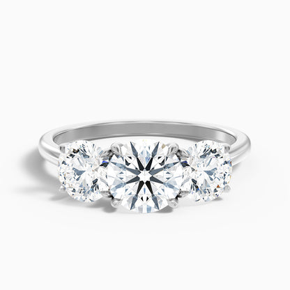 Iara 5 Carat Round Three Stone Lab Grown Engagement Ring in Platinum