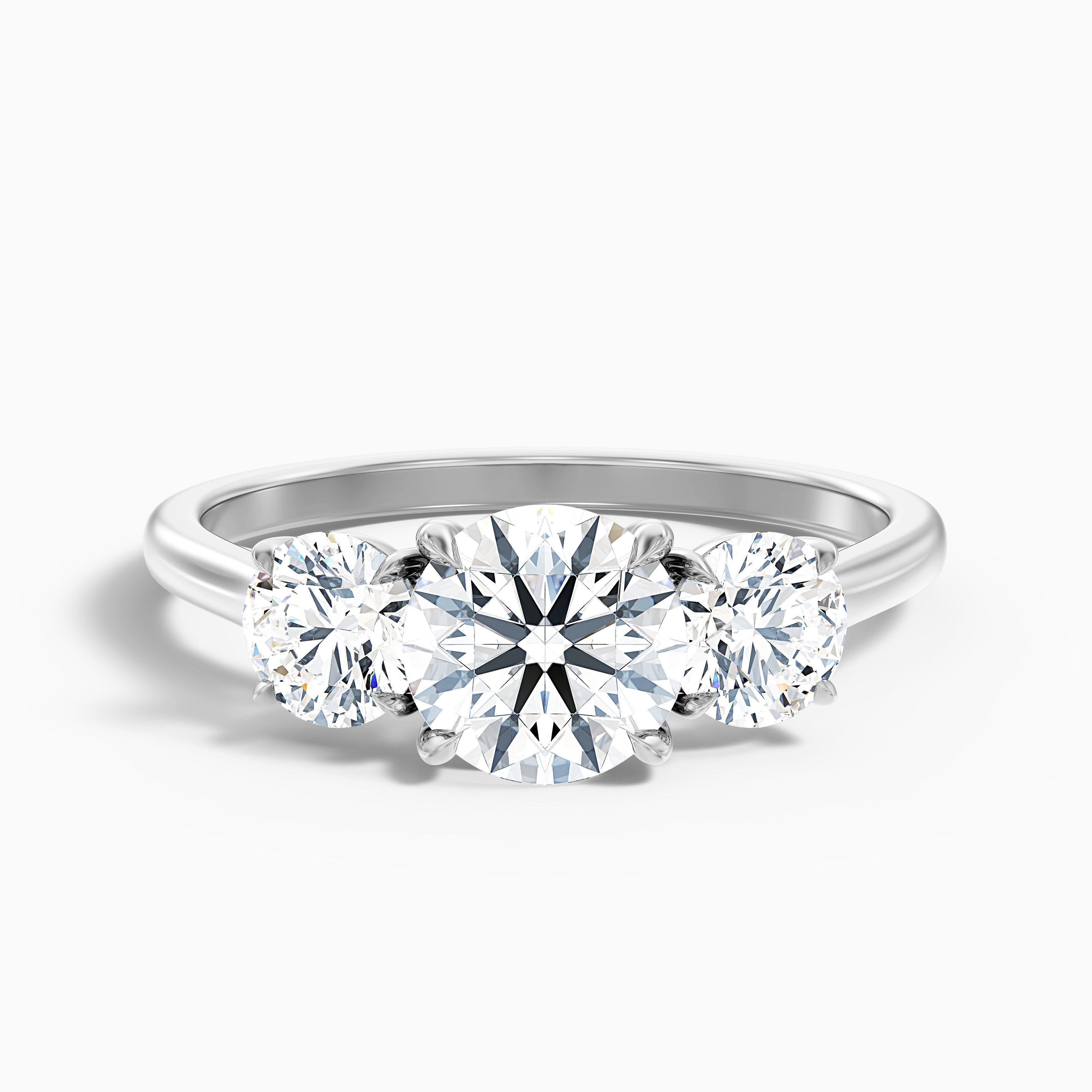 Ira 4 Carat Round Three Stone Lab Grown Engagement Ring in 10k White Gold