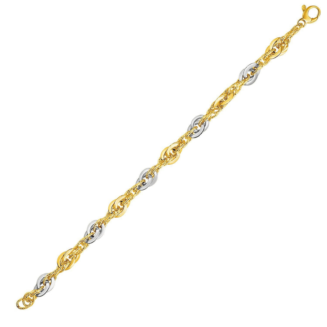 14k Two-Tone Yellow and White Gold Double Link Textured Bracelet by Bids.com