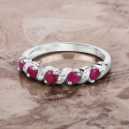 0.69 Carat Genuine Ruby and White Topaz .925 Sterling Silver Ring  DestGlow