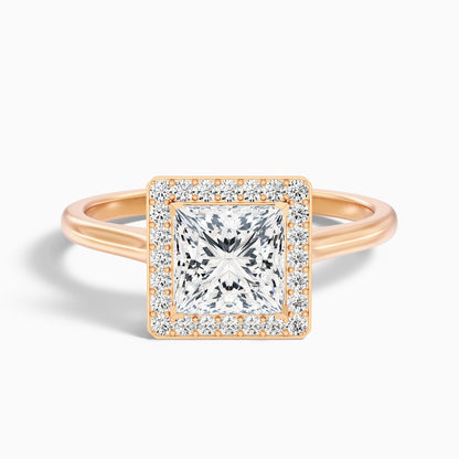 Kelly 3 Carat Princess Cut Halo Pave Lab Grown Engagement Ring in 14k Yellow Gold  DestGlow