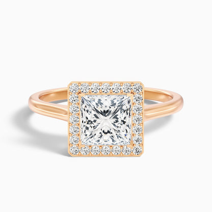 Kelly 1.5 Carat Princess Cut Halo Pave Lab Grown Engagement Ring in 14k Rose Gold  DestGlow