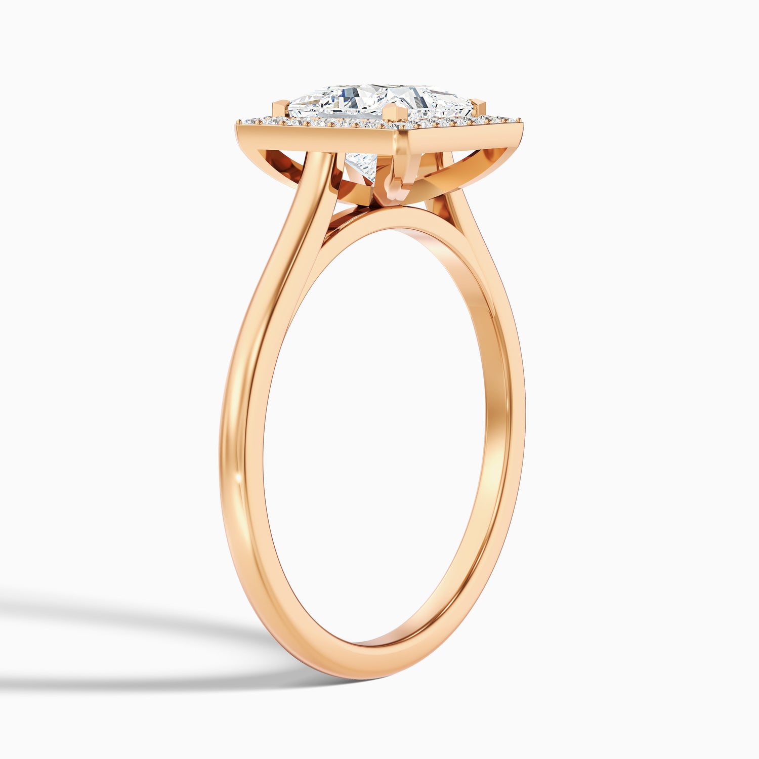 Kelly 1 Carat Princess Cut Halo Pave Lab Grown Engagement Ring in 18k Rose Gold  DestGlow
