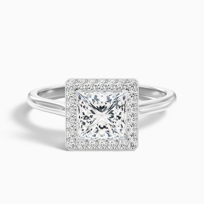 Fiona 3 Carat Princess Cut Halo Pave Moissanite Diamond Ring in 18k White Gold