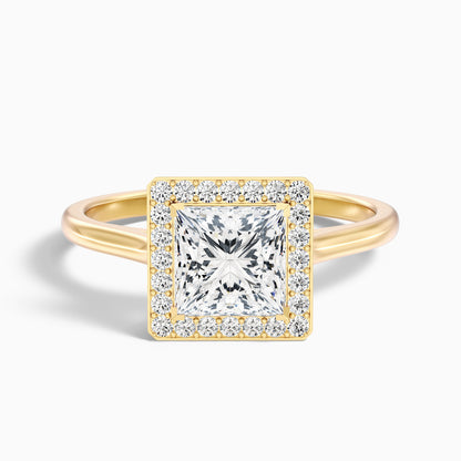 Kelly 4 Carat Princess Cut Halo Pave Lab Grown Engagement Ring in 18k Yellow Gold  DestGlow