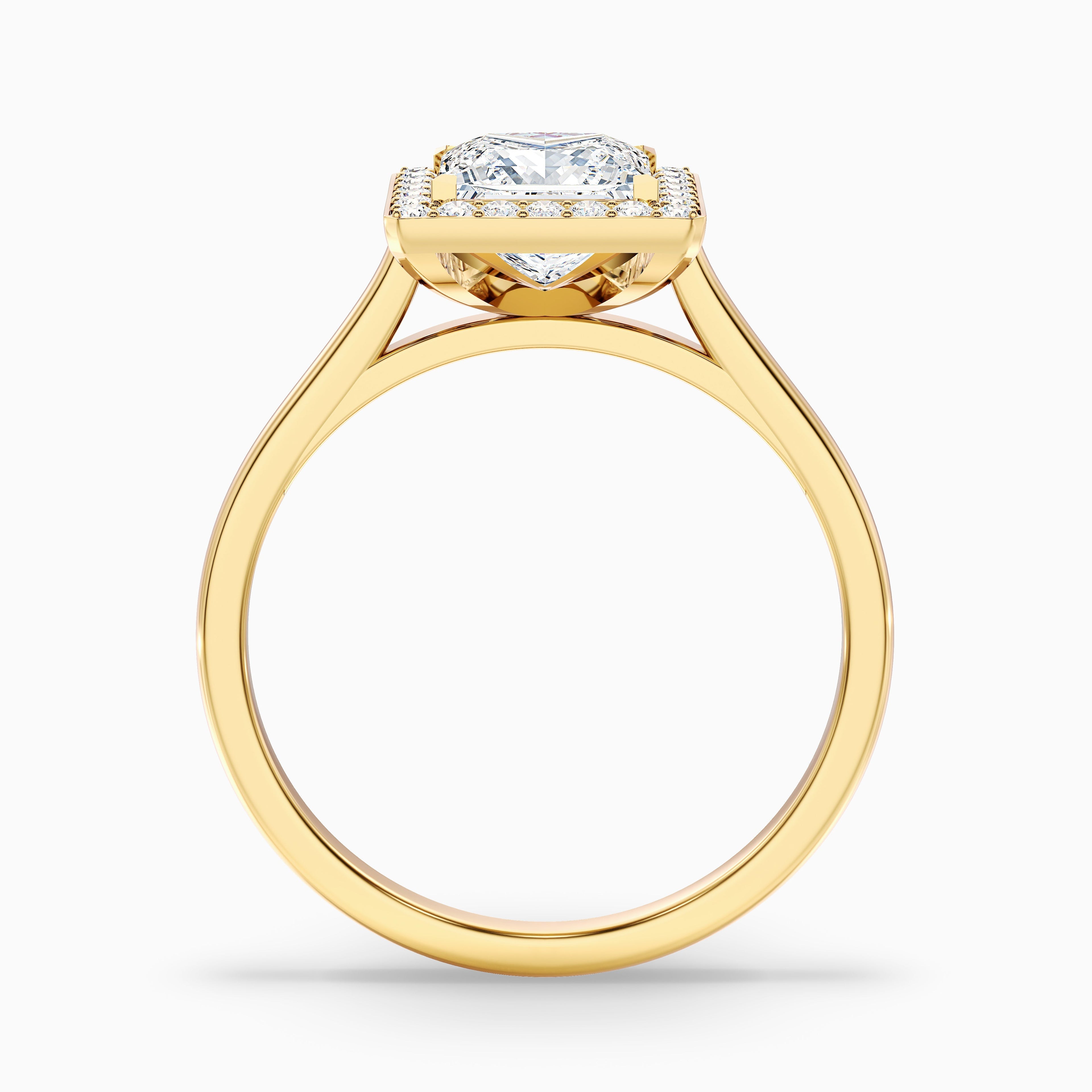 Ivy 10 Carat Princess Cut Halo Pave Moissanite Diamond Ring in 10k Yellow Gold