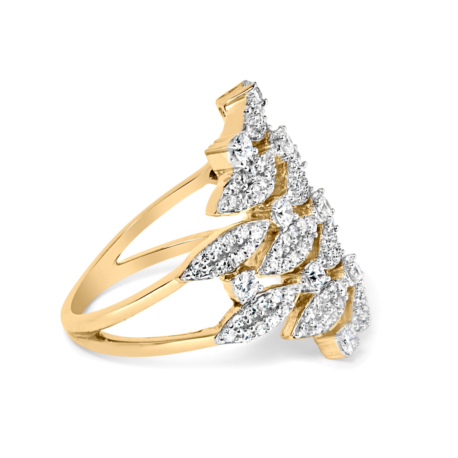 14K Yellow Gold 1.0 Cttw Diamond Geometric Stacked Open Cocktail Ring (I-J Color, I1-I2 Clarity) - Ring Size 7 by Bids.com