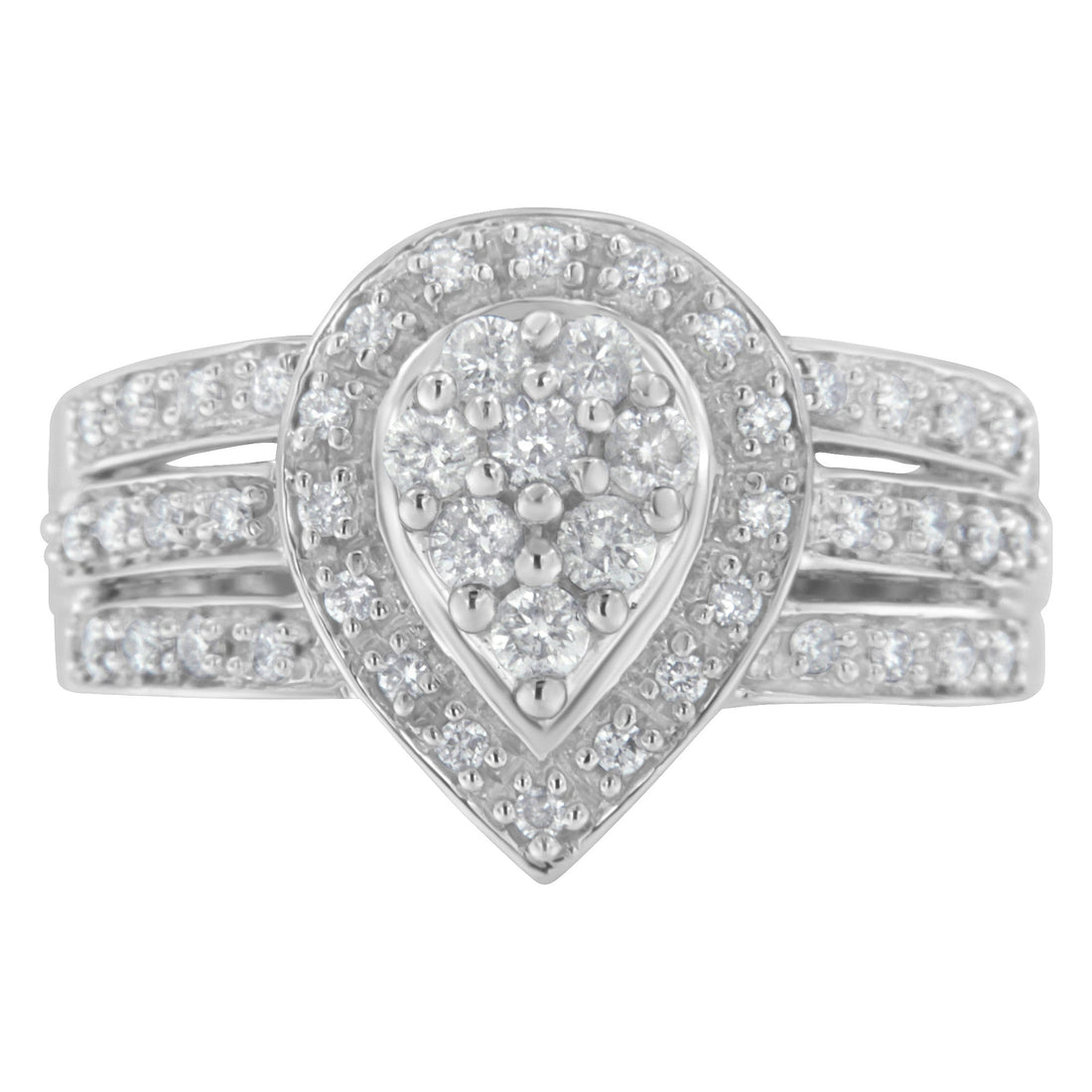 10K White Gold Round Cut Diamond Teardrop Ring (1/2 Cttw, H-I Color, SI2-I1 Clarity) - Size 6-1/2 by Bids.com