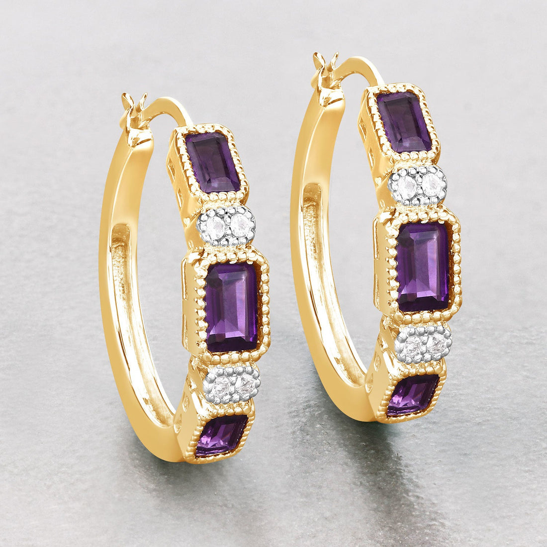 2.18 Carat Genuine Amethyst and White Topaz .925 Sterling Silver Earrings by Bids.com