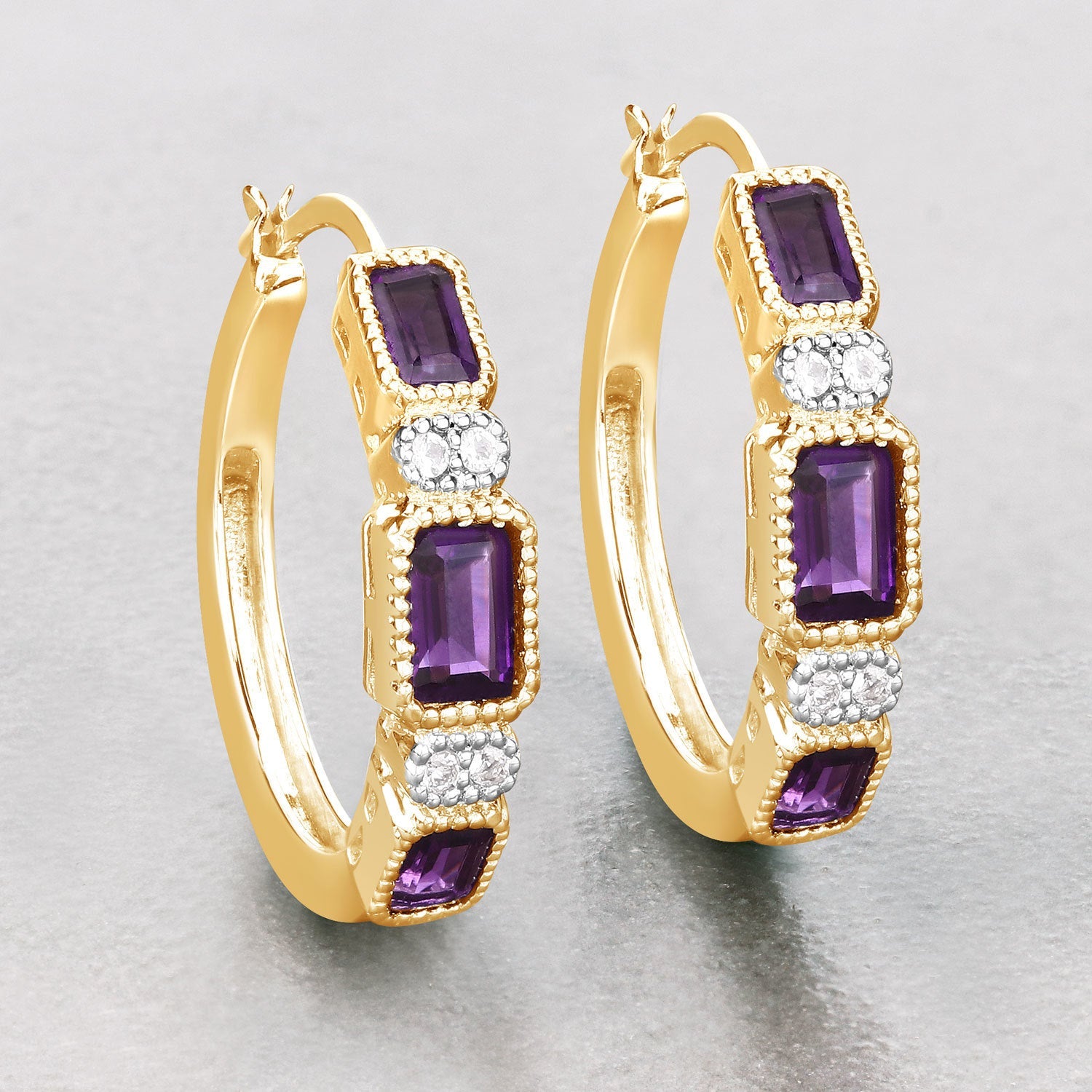 2.18 Carat Genuine Amethyst and White Topaz .925 Sterling Silver Earrings by Bids.com