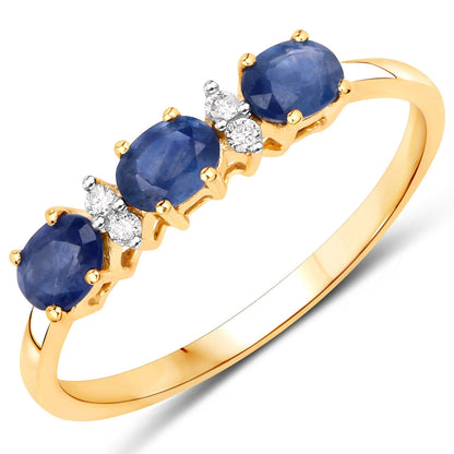 0.70 Carat Genuine Blue Sapphire and White Diamond 10K Yellow Gold Ring  DestGlow