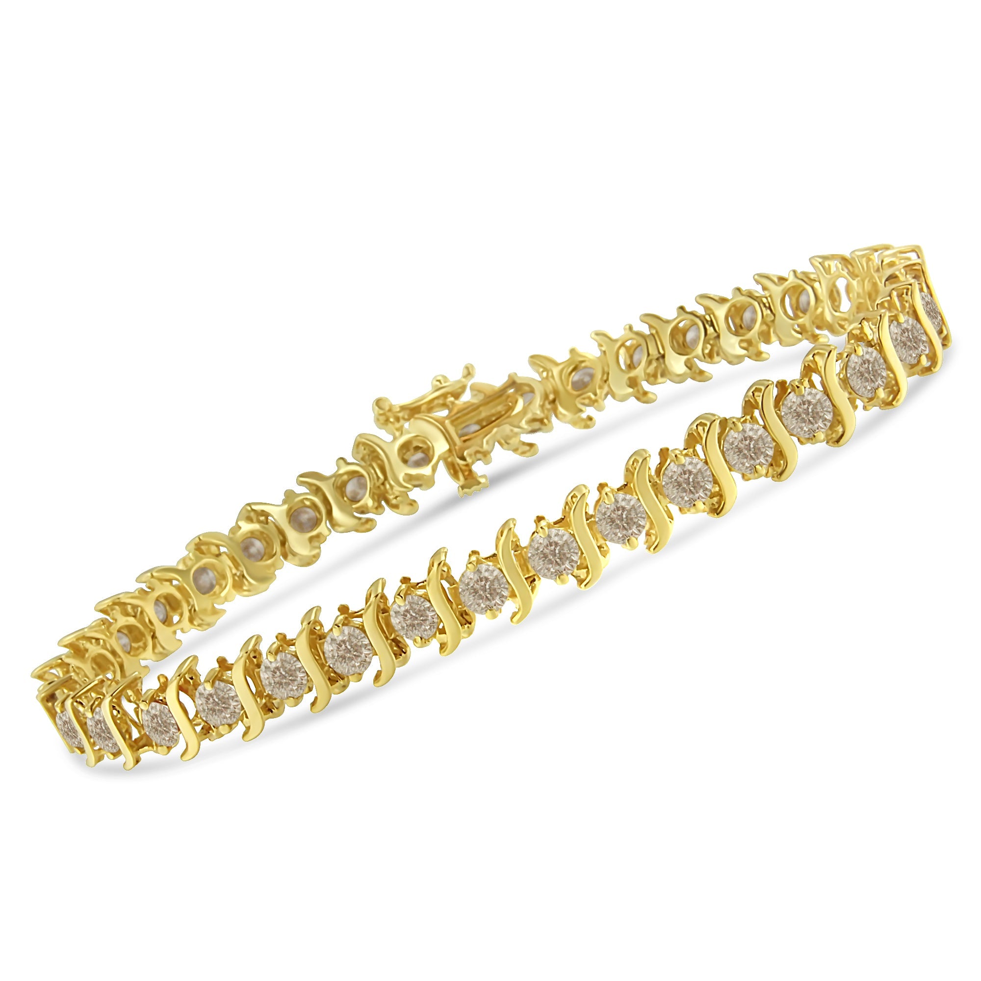 10K Yellow Gold Plated .925 Sterling Silver 7.0 cttw 2-Prong Set Round Brilliant Cut Diamond "S" Link Bracelet (J-K color, I1-I2 clarity) - 7" by Bids.com