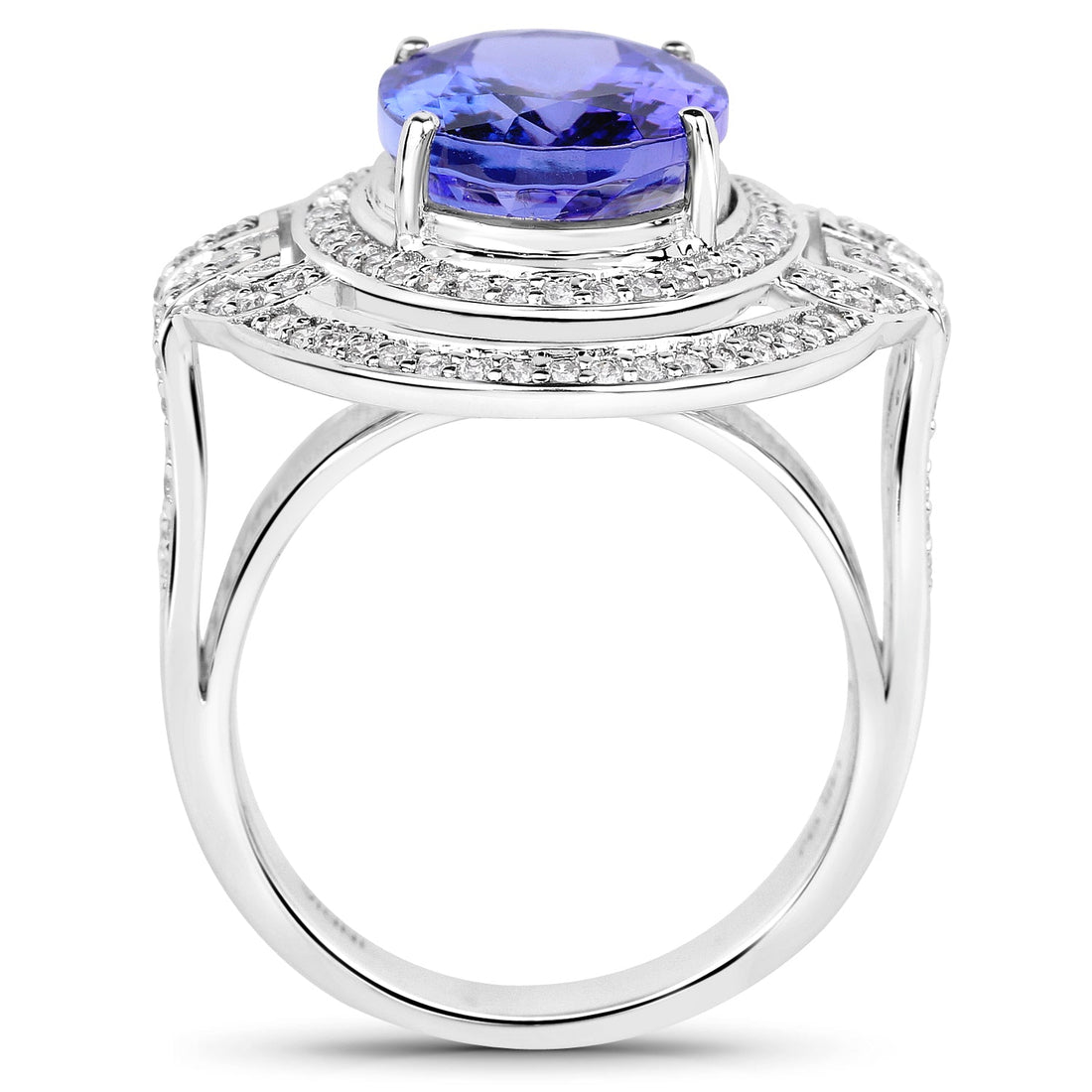 14K White Gold 6.83 Carat Genuine Tanzanite and White Diamond Ring by Bids.com