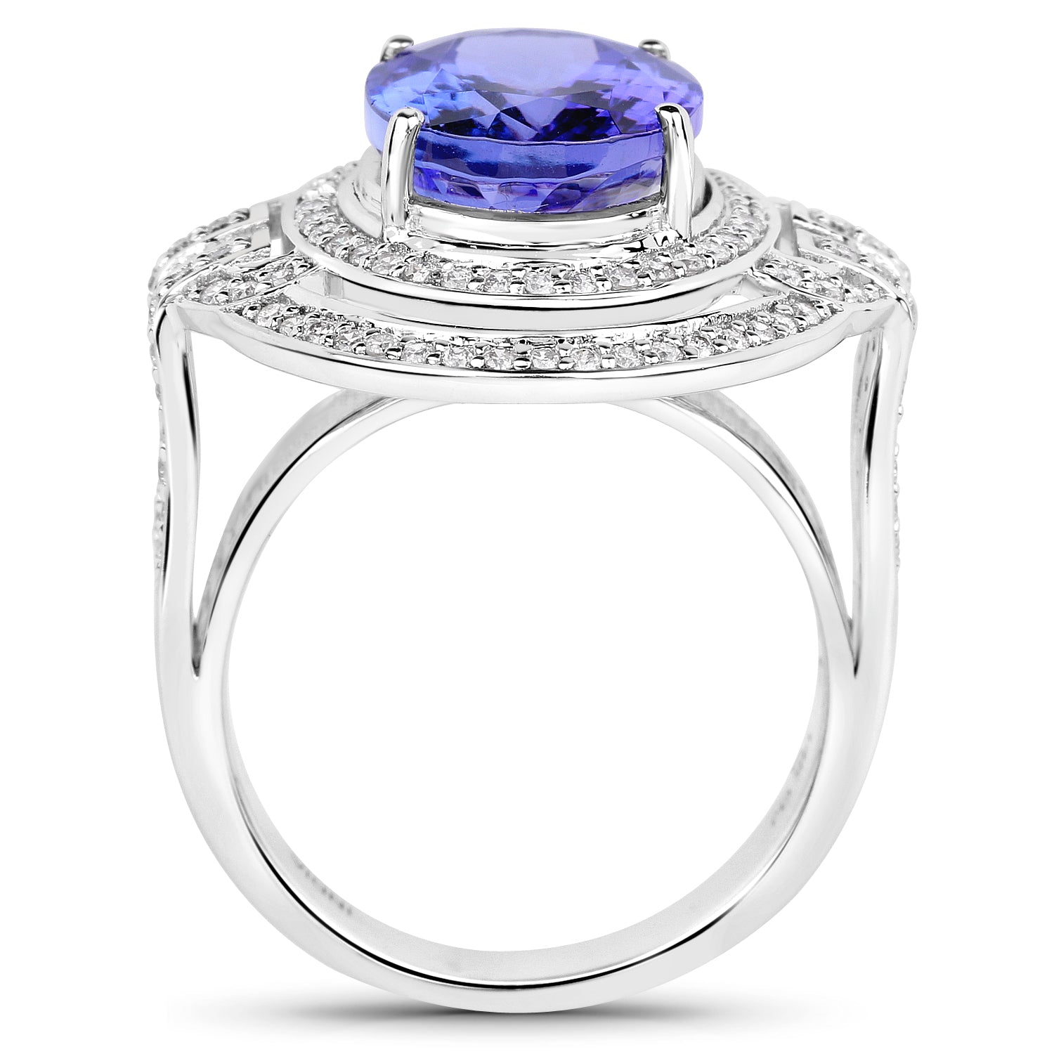 14K White Gold 6.83 Carat Genuine Tanzanite and White Diamond Ring by Bids.com
