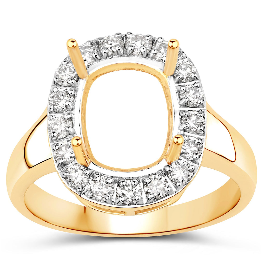 0.51 Carat Genuine White Diamond 14K Yellow Gold Semi Mount Ring - holds 10x8mm Cushion Gemstone by Bids.com