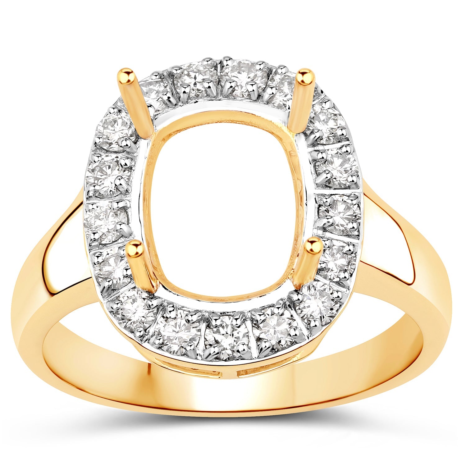 0.51 Carat Genuine White Diamond 14K Yellow Gold Semi Mount Ring - holds 10x8mm Cushion Gemstone by Bids.com