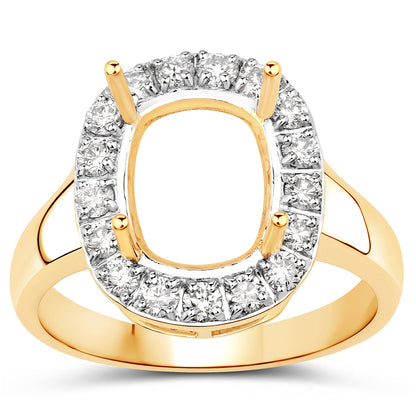 0.51 Carat Genuine White Diamond 14K Yellow Gold Semi Mount Ring - holds 10x8mm Cushion Gemstone by Bids.com