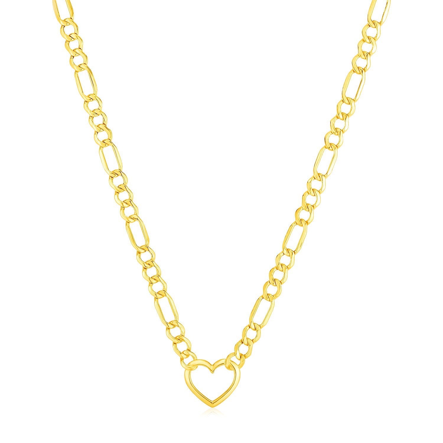 14k Yellow Gold Figaro Chain Necklace with Heart by Bids.com