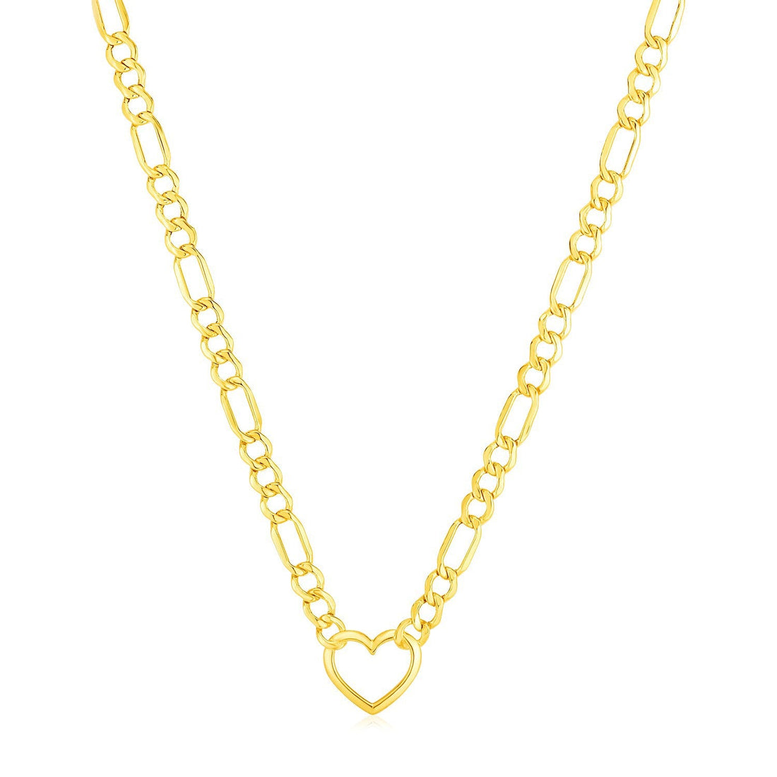 14k Yellow Gold Figaro Chain Necklace with Heart by Bids.com