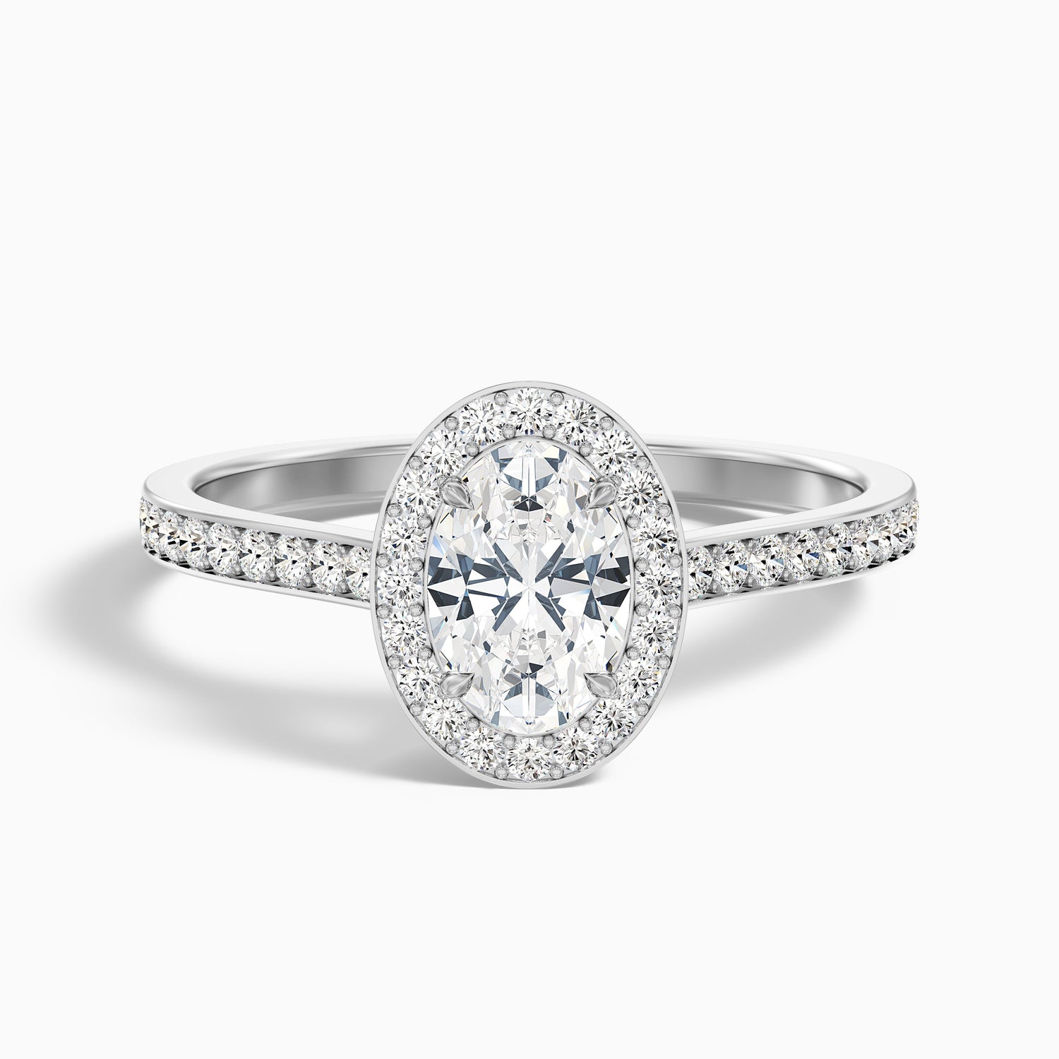 Emily 3 Carat Oval Halo Pave Moissanite Diamond Ring in 14k White Gold