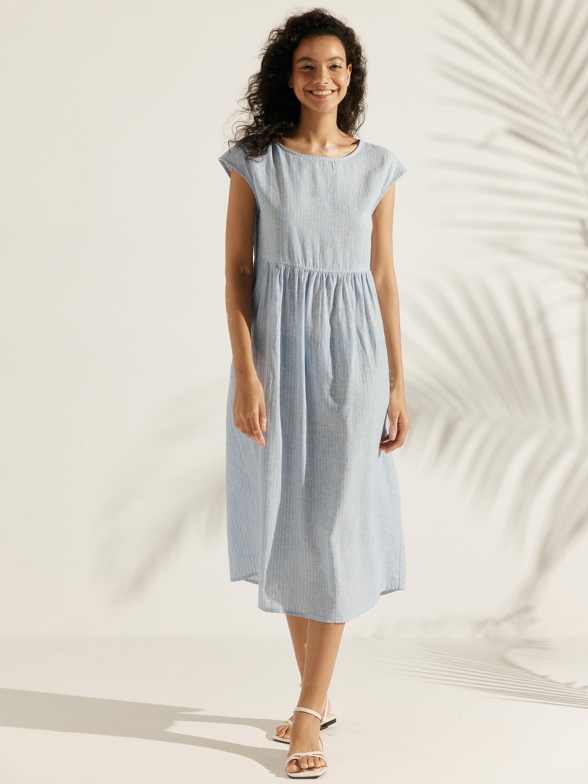 100% Linen Cap Sleeve Washed Maxi Dress JOAN by LINTICO