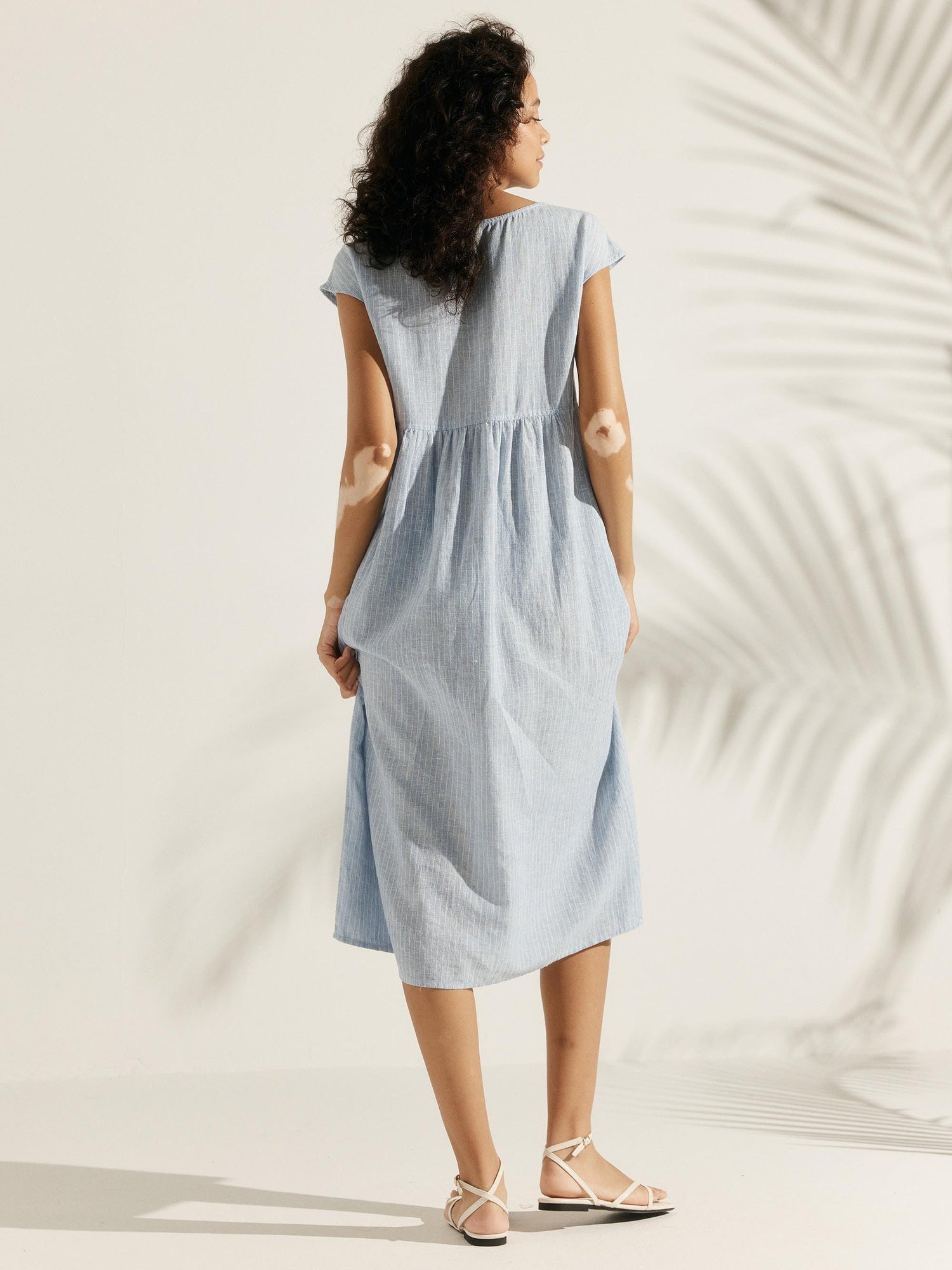 Linen Striped Cap Sleeve Washed Maxi Dress JOAN by LINTICO