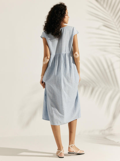 100% Linen Cap Sleeve Washed Maxi Dress JOAN by LINTICO