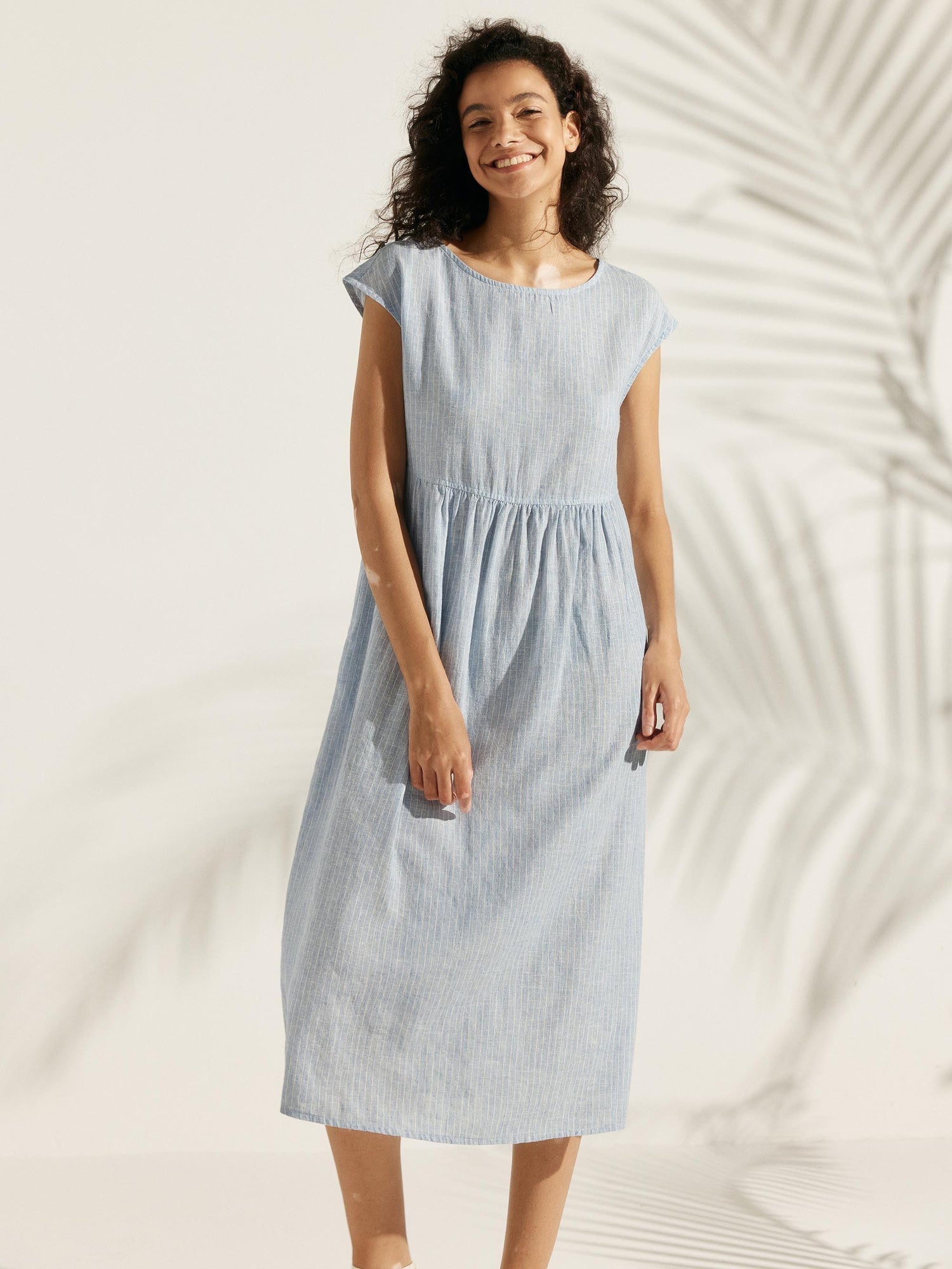 100% Linen Cap Sleeve Washed Maxi Dress JOAN by LINTICO