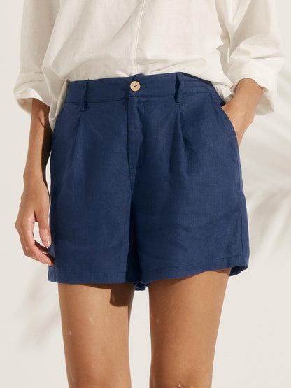 100% Linen Pleated Linen Shorts ELLEN by LINTICO