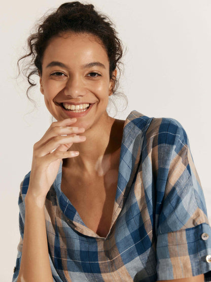 Linen V Neck Short Sleeve Shirt SIERRA
